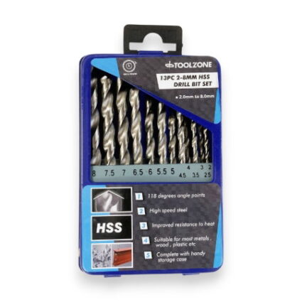13PC 2-8 MM HSS DRILL BIT SET