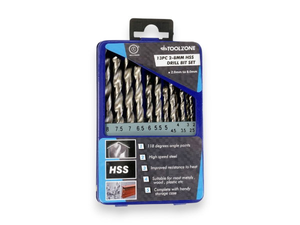 13PC 2-8 MM HSS DRILL BIT SET